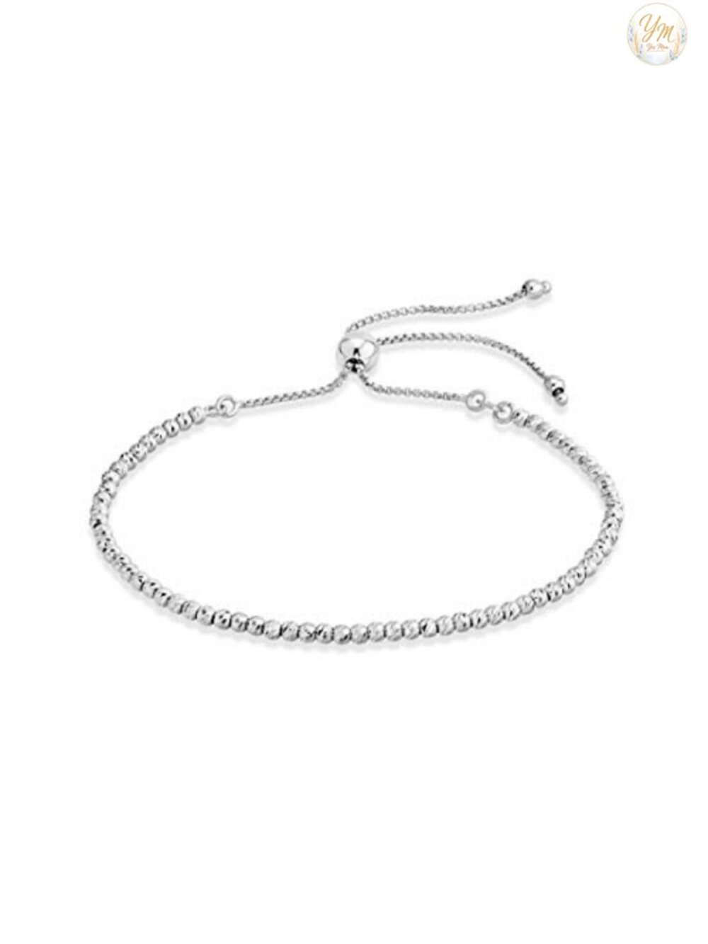 925 Sterling Silver Diamond-Cut Bead Ball Bolo Bracelet Adjustable